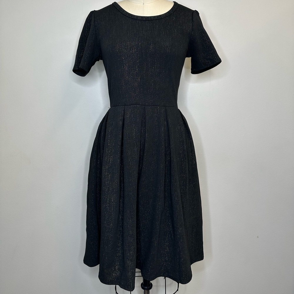 LulaRoe Black with Gold metallic Dress